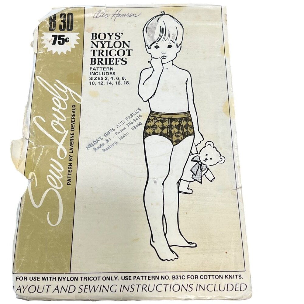 Vintage 1971 Sew Lovely Boys Nylon Tricot Briefs Pattern B30